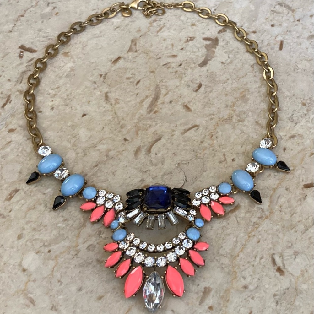 J. CREW Blue, Pink & Crystal Statement Necklace
